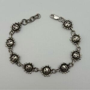 Vintage Sterling Silver Celestial Sun Face Link Bracelet